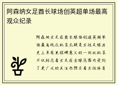 阿森纳女足酋长球场创英超单场最高观众纪录